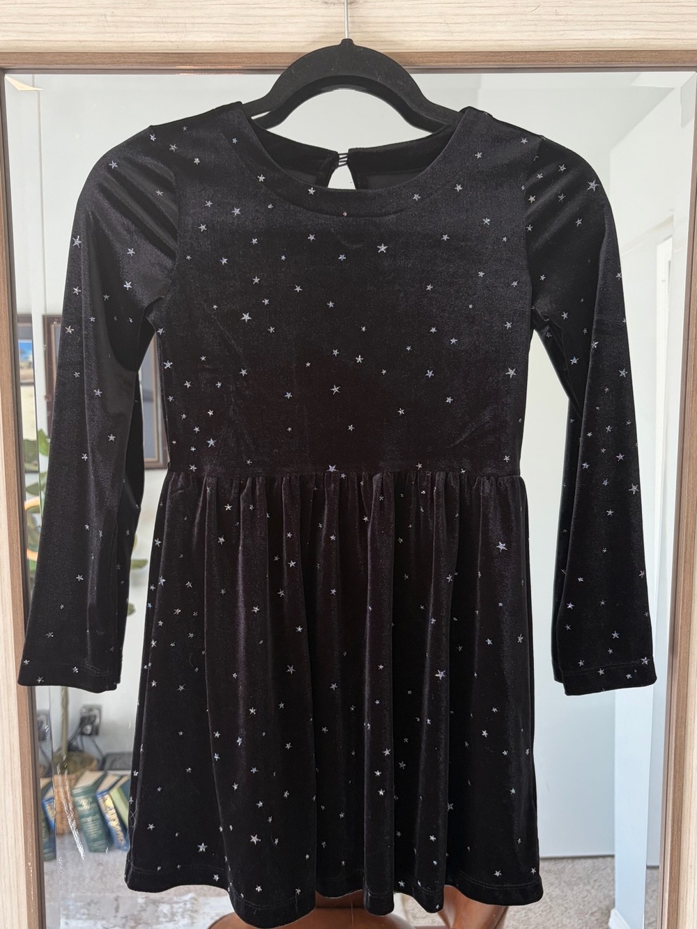 Gap Holiday Party Dress Black Velvet Silver Stars Girl M Medium 8-9 Year